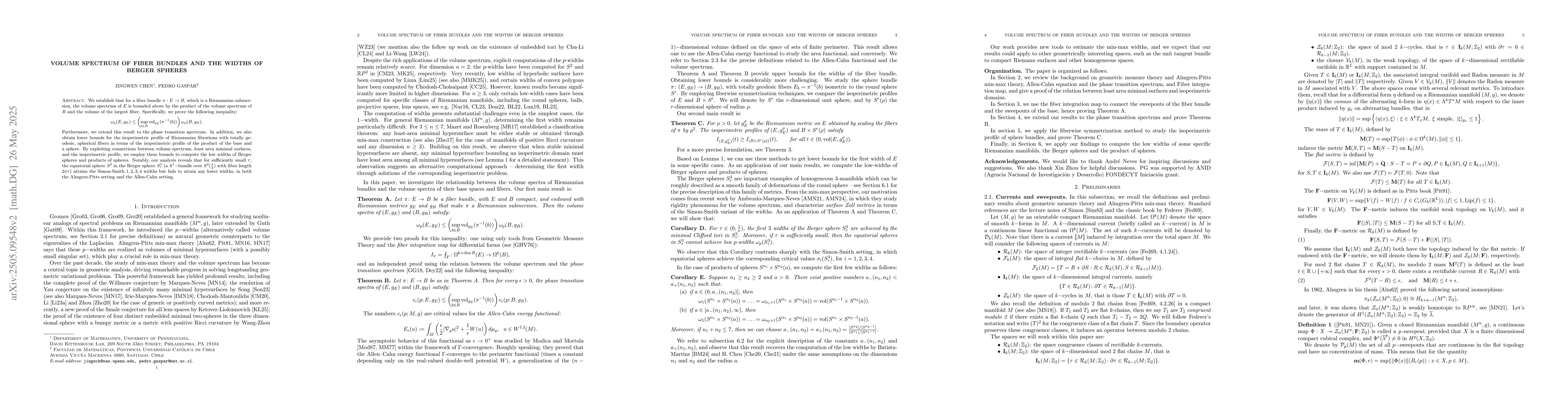 Thumbnail for Volume spectrum of fiber bundles and the widths of Berger spheres