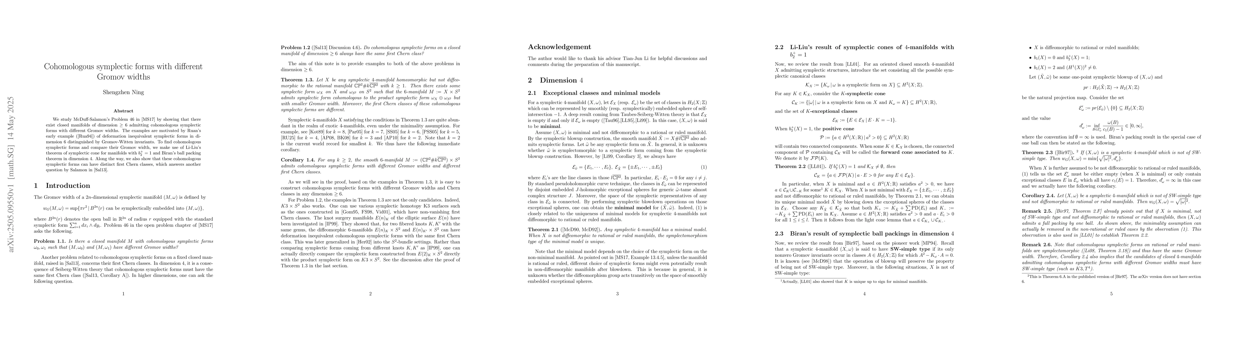 Thumbnail for Cohomologous symplectic forms with different Gromov widths