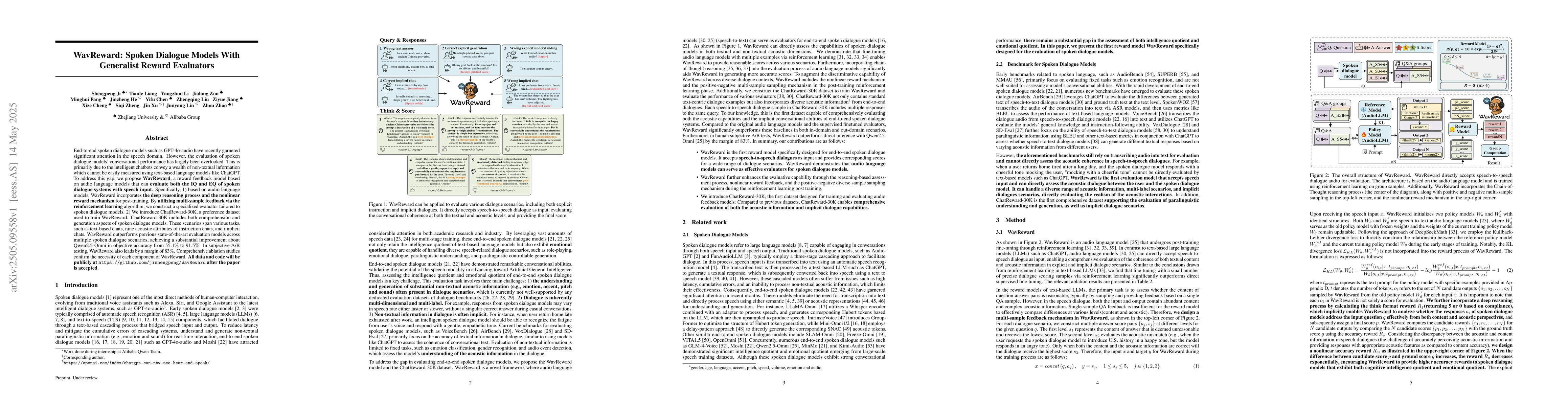 Thumbnail for WavReward: Spoken Dialogue Models With Generalist Reward Evaluators