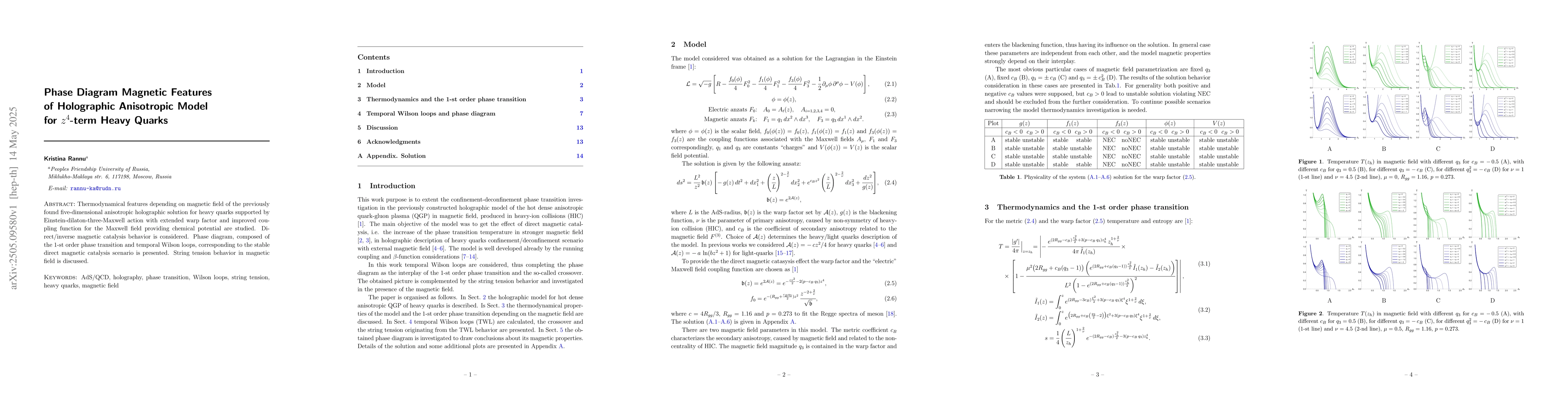 Thumbnail for Phase Diagram Magnetic Features of Holographic Anisotropic Model for
  $z^4$-term Heavy Quarks