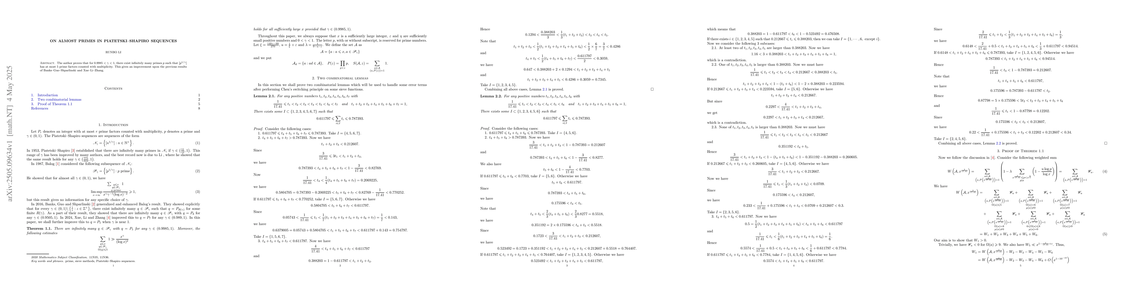 Thumbnail for On almost primes in Piatetski-Shapiro sequences