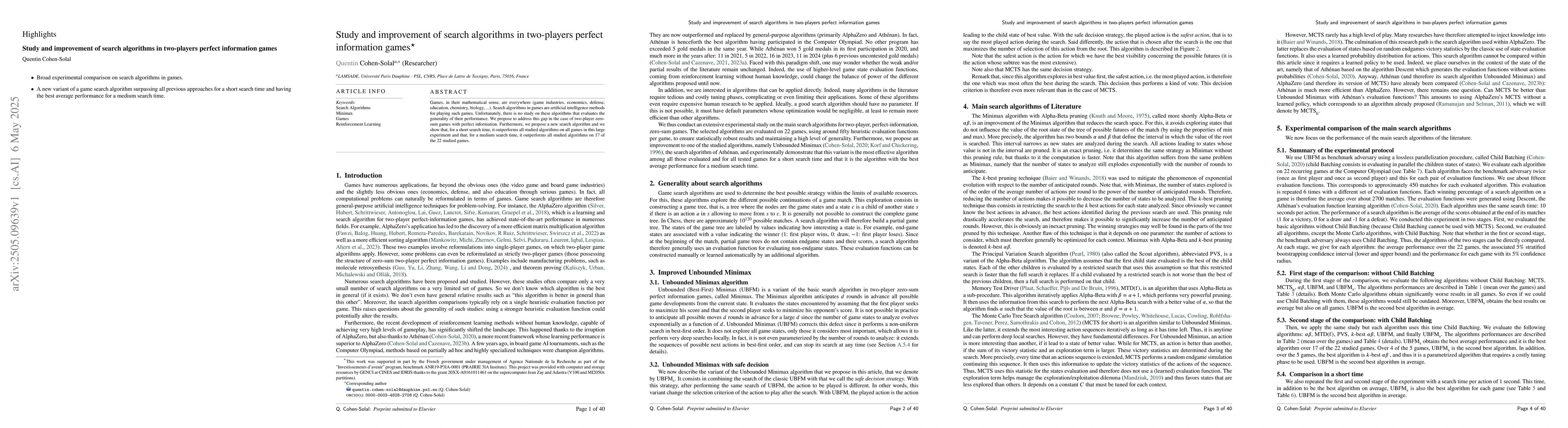 Thumbnail for Study and improvement of search algorithms in two-players perfect
  information games