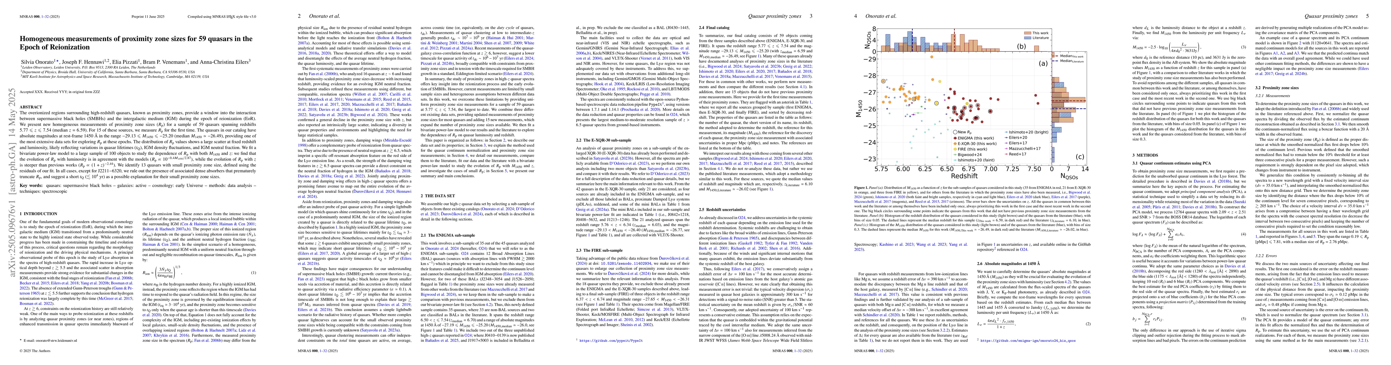 Thumbnail for Homogeneous measurements of proximity zone sizes for 59 quasars in the
  Epoch of Reionization