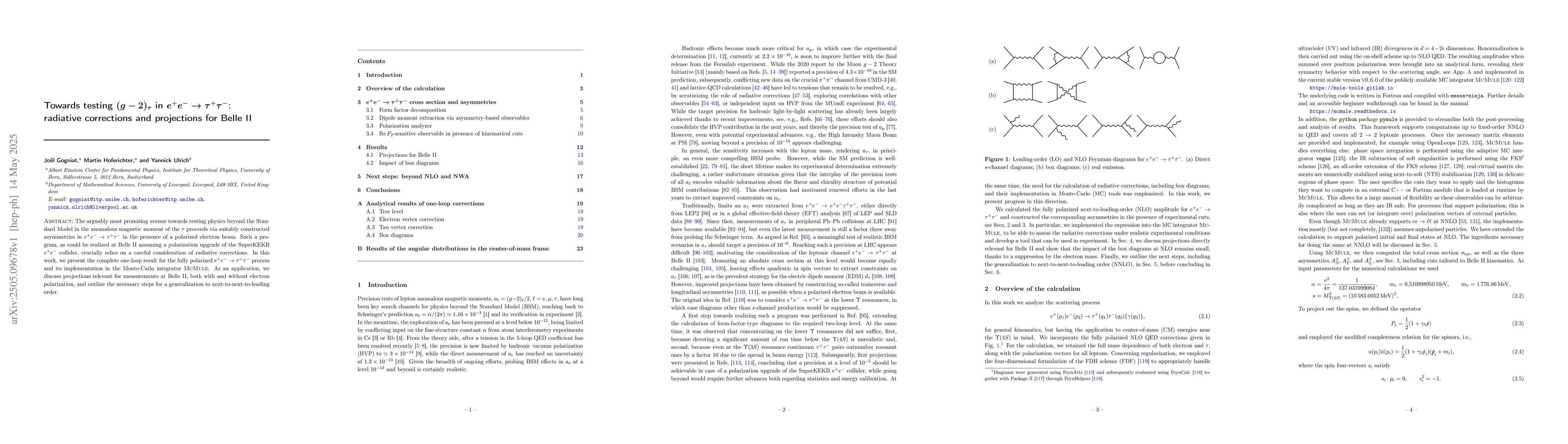 Thumbnail for Towards testing $(g-2)_τ$ in $e^+e^-\toτ^+τ^-$: radiative
  corrections and projections for Belle II