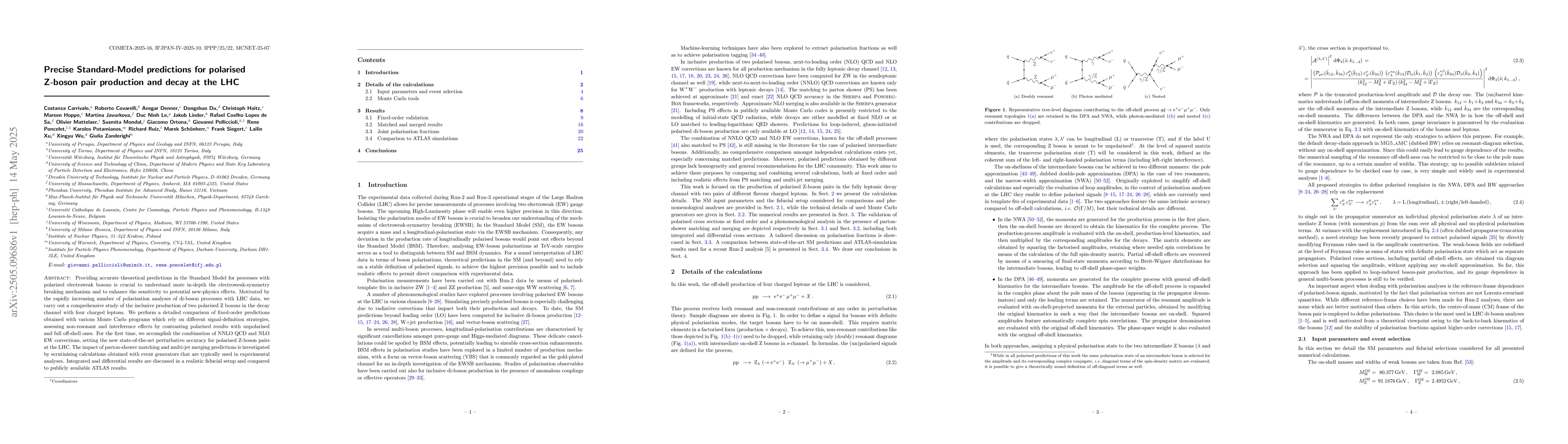 Thumbnail for Precise Standard-Model predictions for polarised Z-boson pair production
  and decay at the LHC