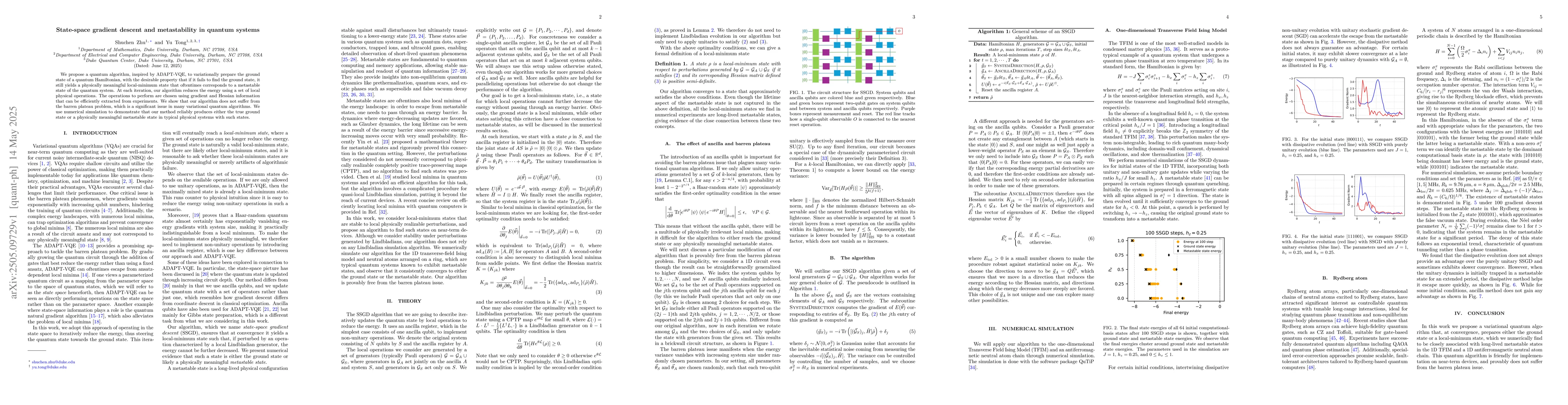 Thumbnail for State-space gradient descent and metastability in quantum systems
