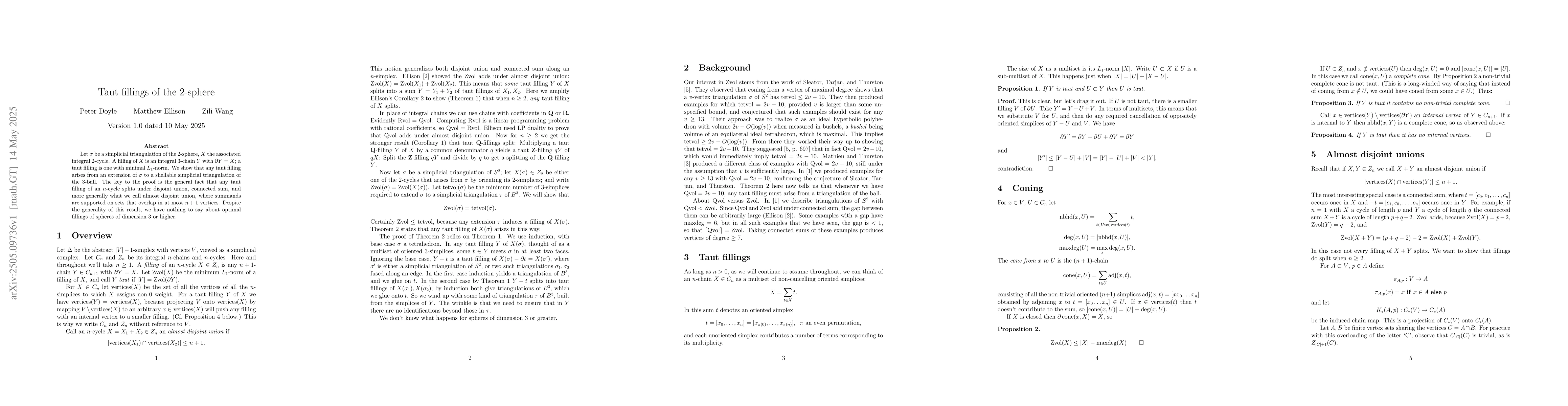 Thumbnail for Taut fillings of the 2-sphere