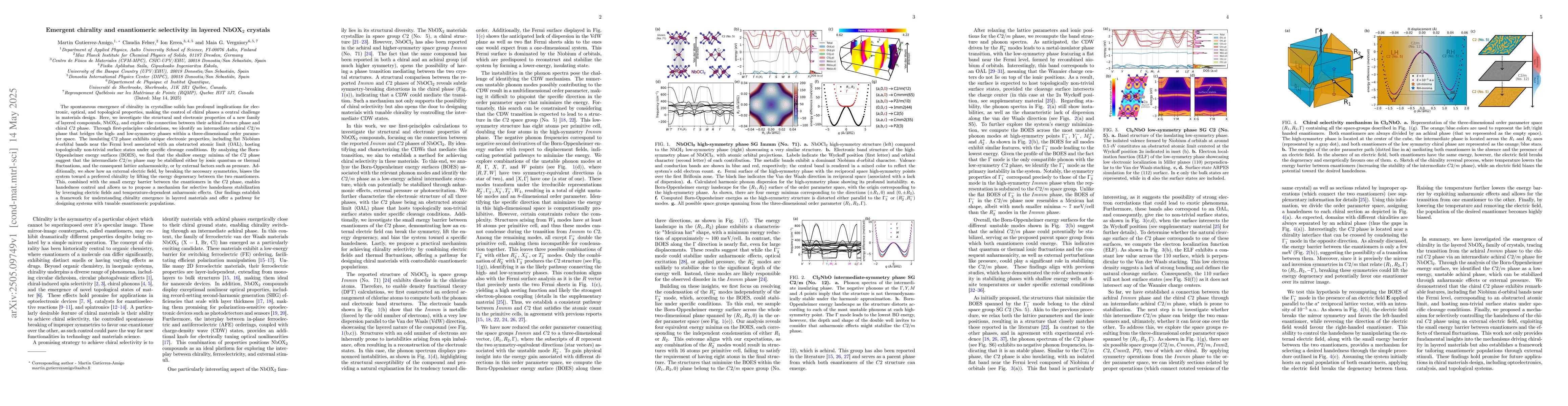 Thumbnail for Emergent chirality and enantiomeric selectivity in layered NbOX$_2$
  crystals