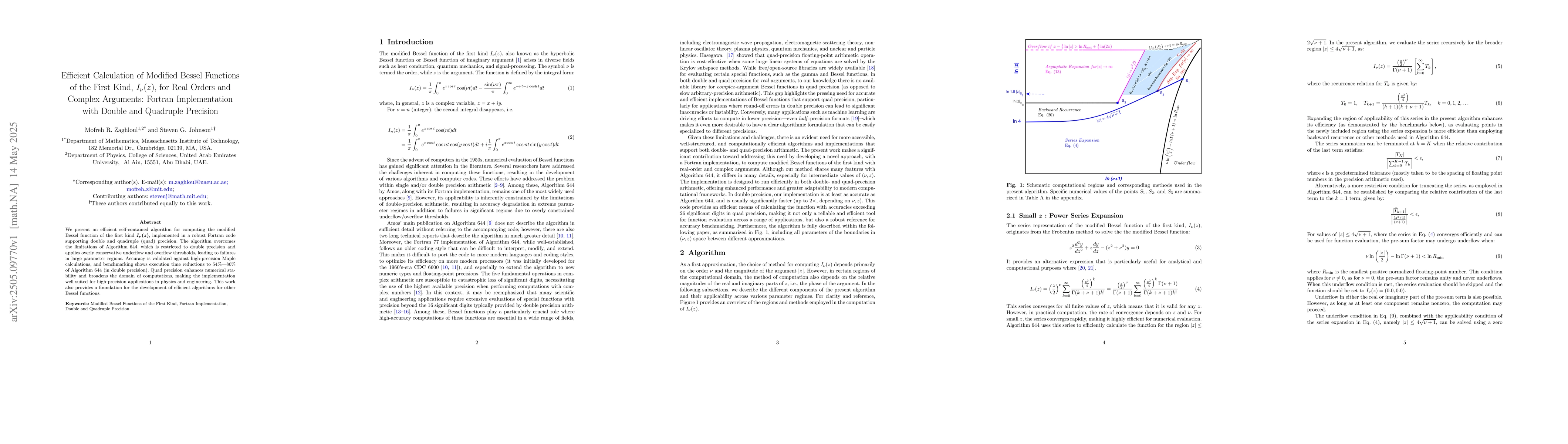 Thumbnail for Efficient Calculation of Modified Bessel Functions of the First Kind,
  $I_ν (z)$, for Real Orders and Complex Arguments: Fortran Implementation
  with Double and Quadruple Precision