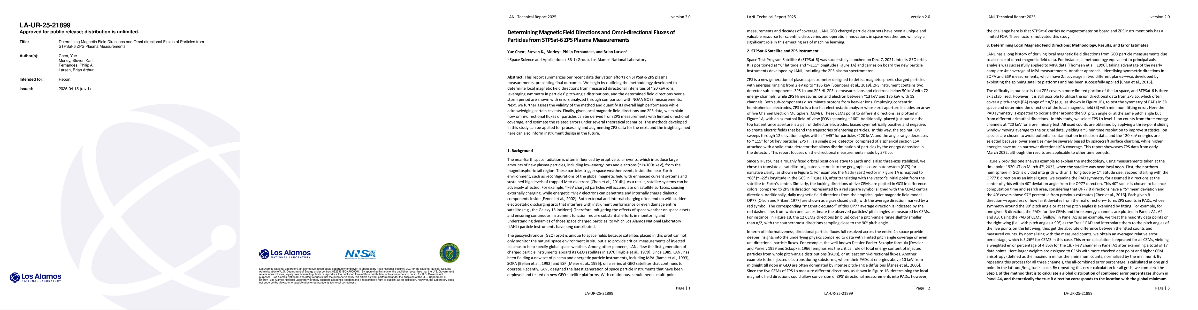 Thumbnail for Determining Magnetic Field Directions and Omni-directional Fluxes of
  Particles from STPSat-6 ZPS Plasma Measurements