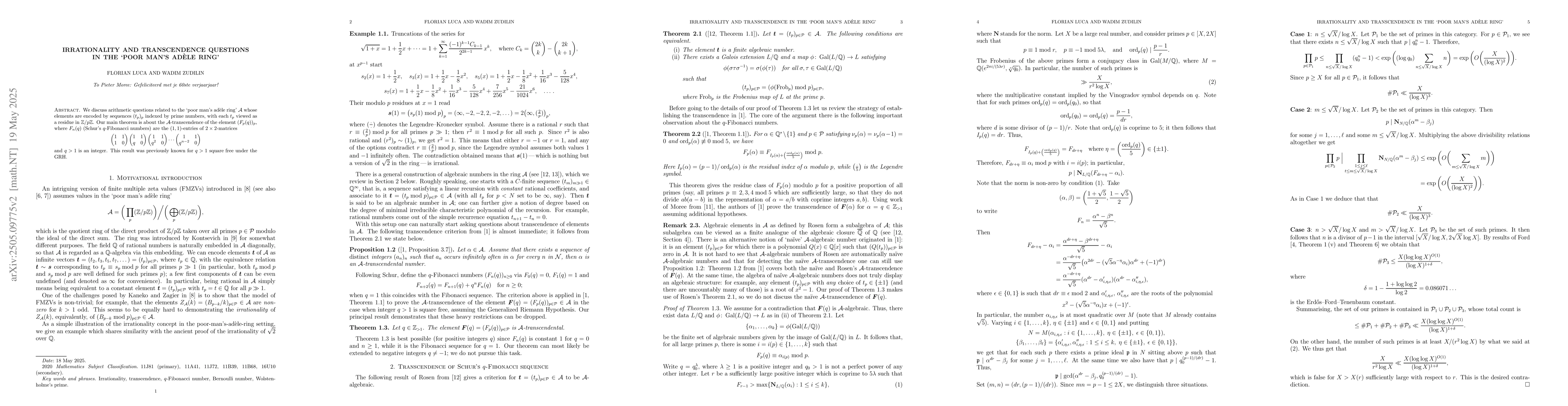 Thumbnail for Irrationality and transcendence questions in the "poor man's adèle
  ring"
