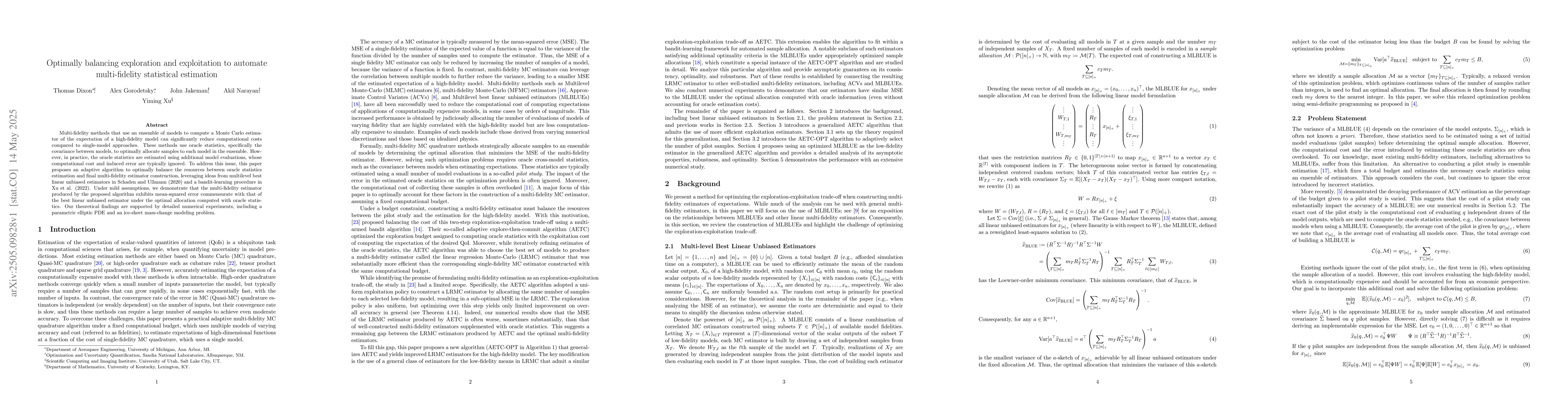 Thumbnail for Optimally balancing exploration and exploitation to automate
  multi-fidelity statistical estimation