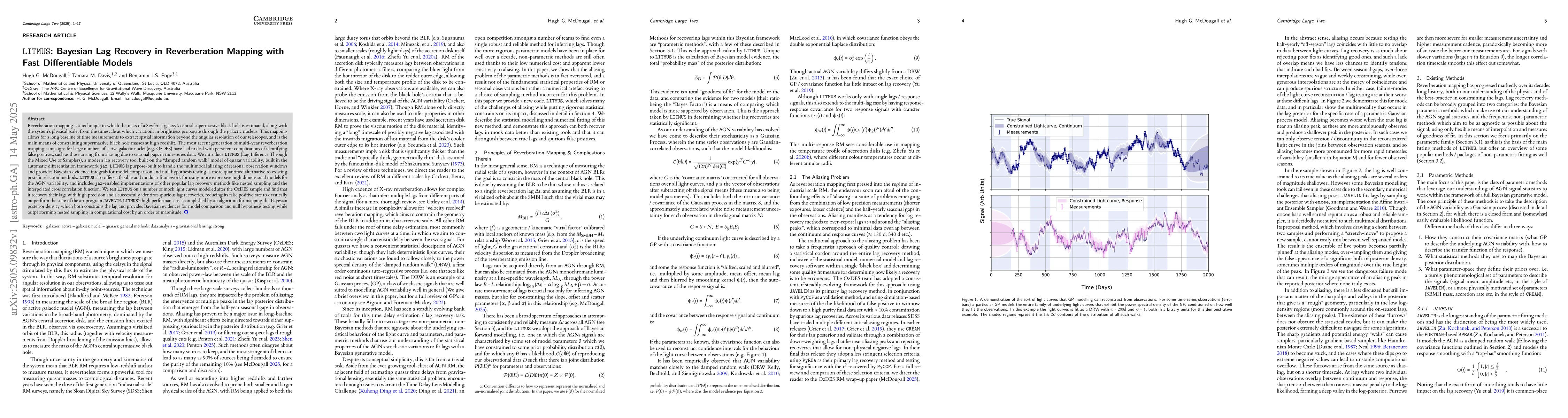 Thumbnail for LITMUS: Bayesian Lag Recovery in Reverberation Mapping with Fast
  Differentiable Models