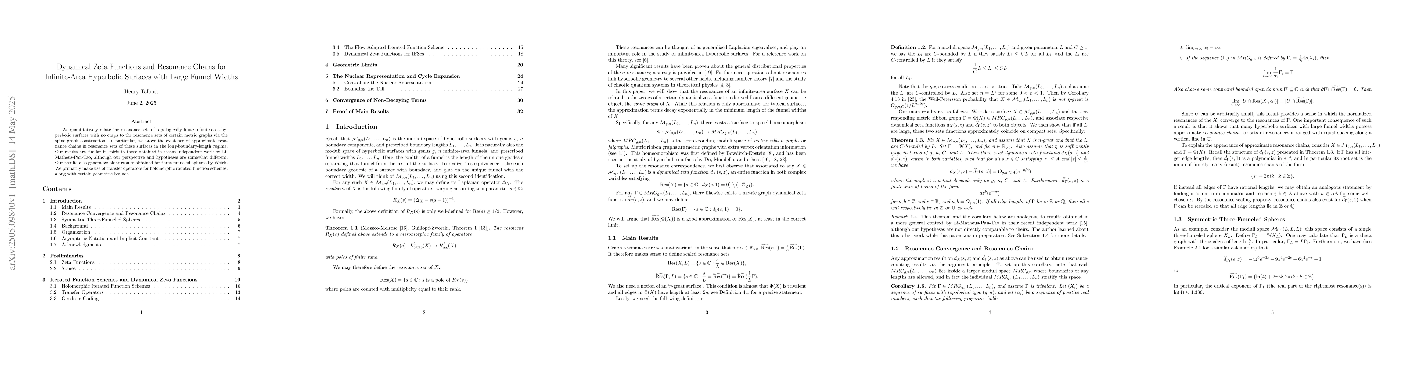 Thumbnail for Dynamical zeta functions and resonance chains for infinite-area
  hyperbolic surfaces with large funnel widths