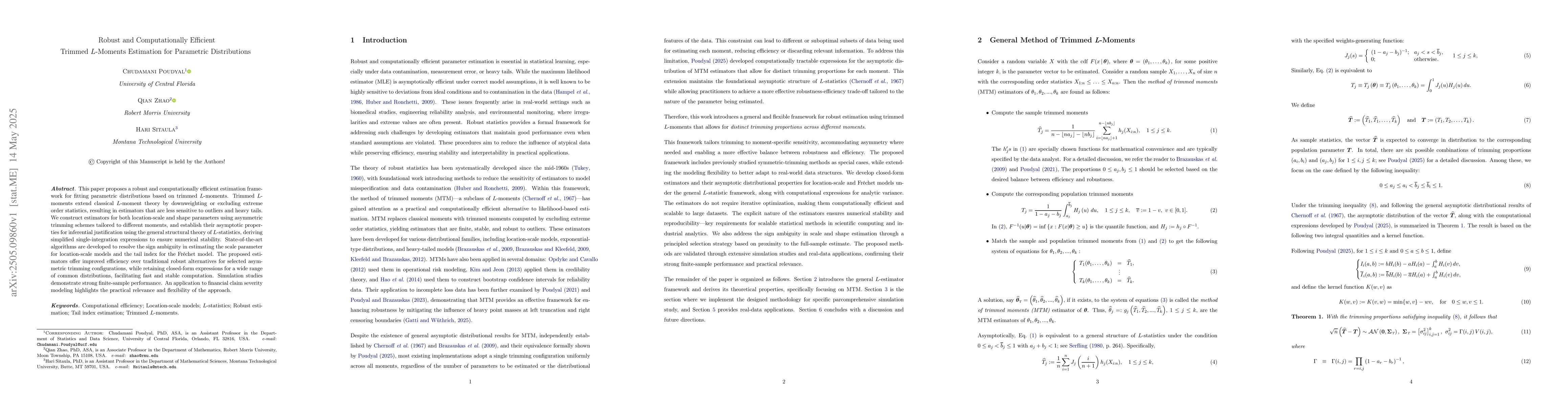 Thumbnail for Robust and Computationally Efficient Trimmed L-Moments Estimation for
  Parametric Distributions