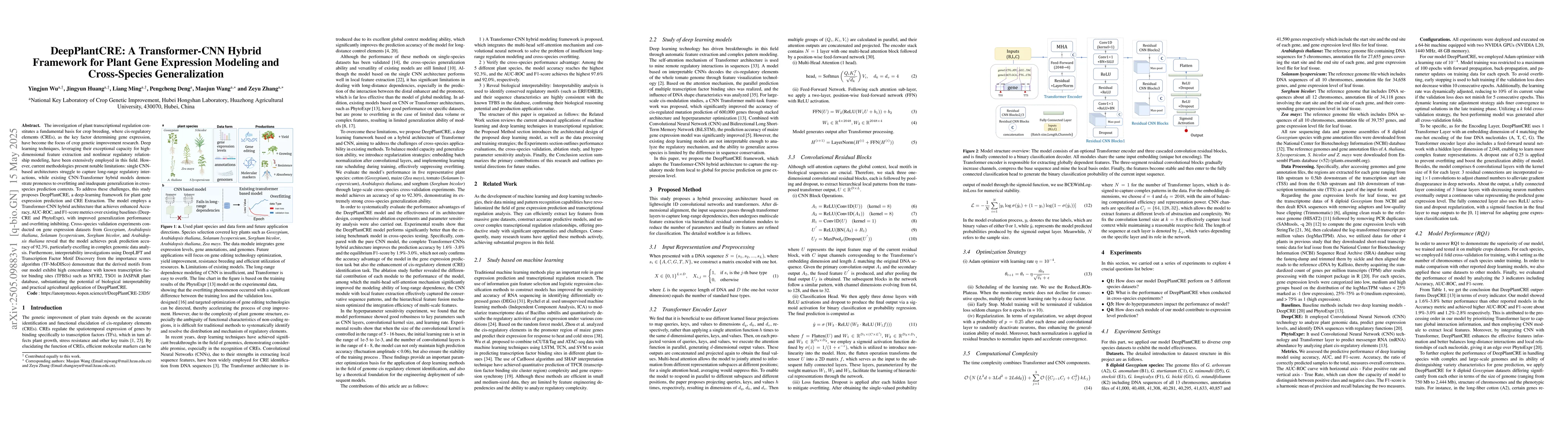 Thumbnail for DeepPlantCRE: A Transformer-CNN Hybrid Framework for Plant Gene
  Expression Modeling and Cross-Species Generalization