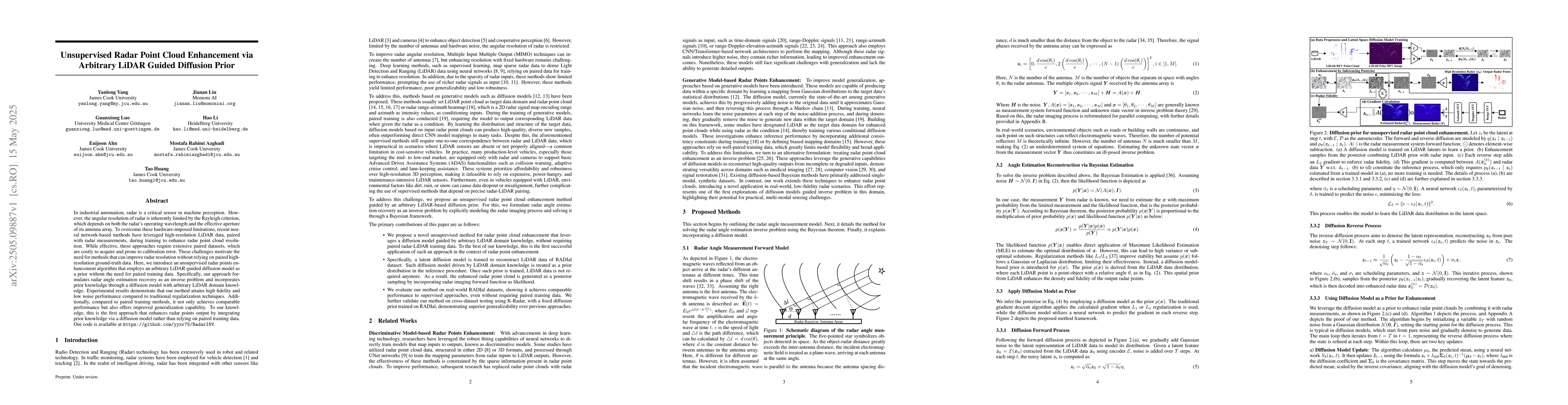 Thumbnail for Unsupervised Radar Point Cloud Enhancement via Arbitrary LiDAR Guided
  Diffusion Prior