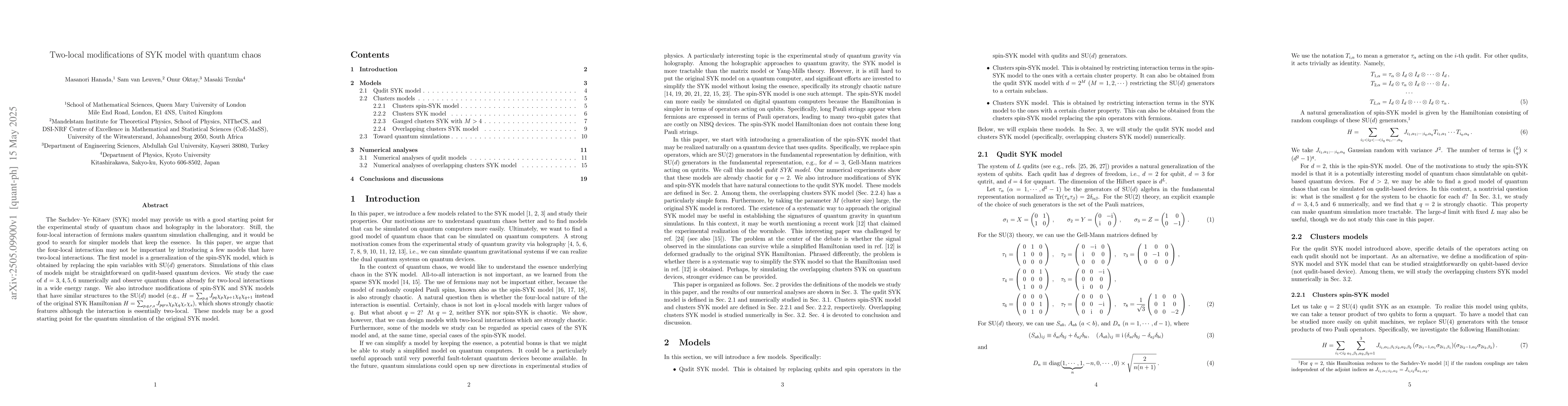 Thumbnail for Two-local modifications of SYK model with quantum chaos