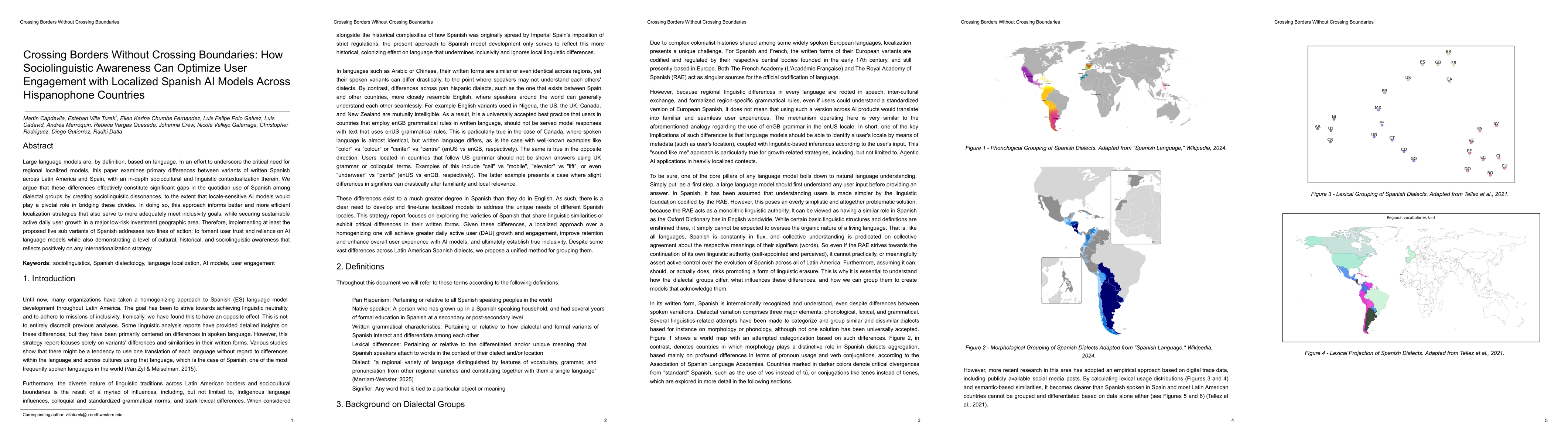 Thumbnail for Crossing Borders Without Crossing Boundaries: How Sociolinguistic
  Awareness Can Optimize User Engagement with Localized Spanish AI Models
  Across Hispanophone Countries