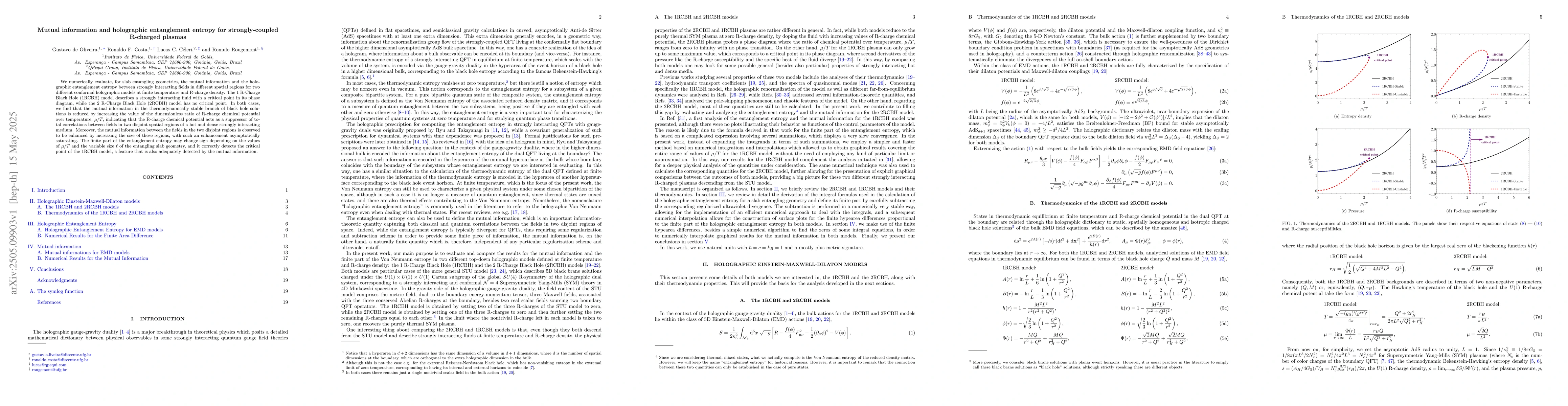 Thumbnail for Mutual information and holographic entanglement entropy for
  strongly-coupled R-charged plasmas