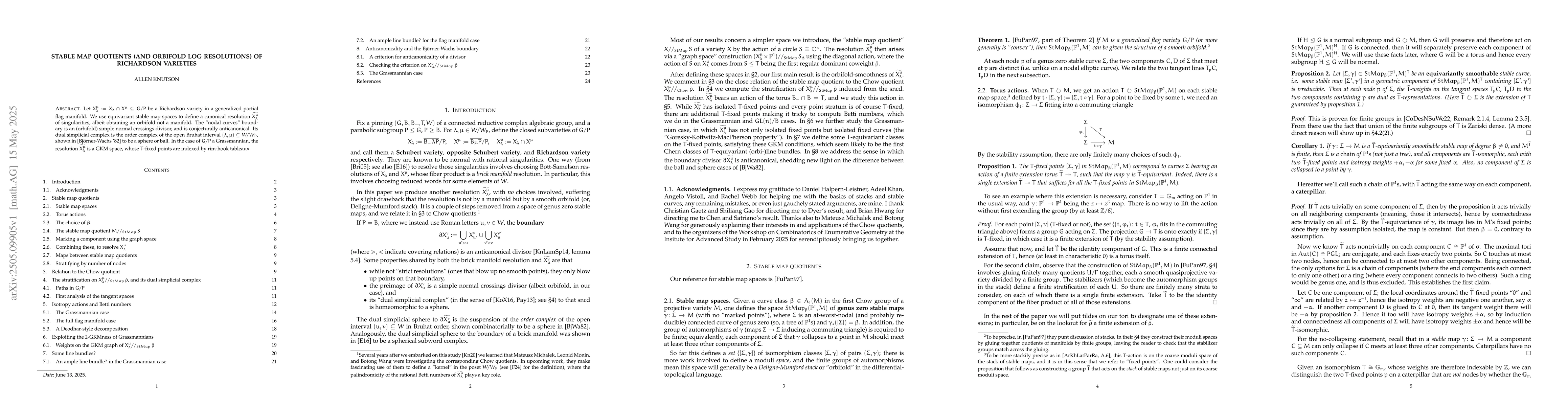 Thumbnail for Stable map quotients (and orbifold log resolutions) of Richardson
  varieties