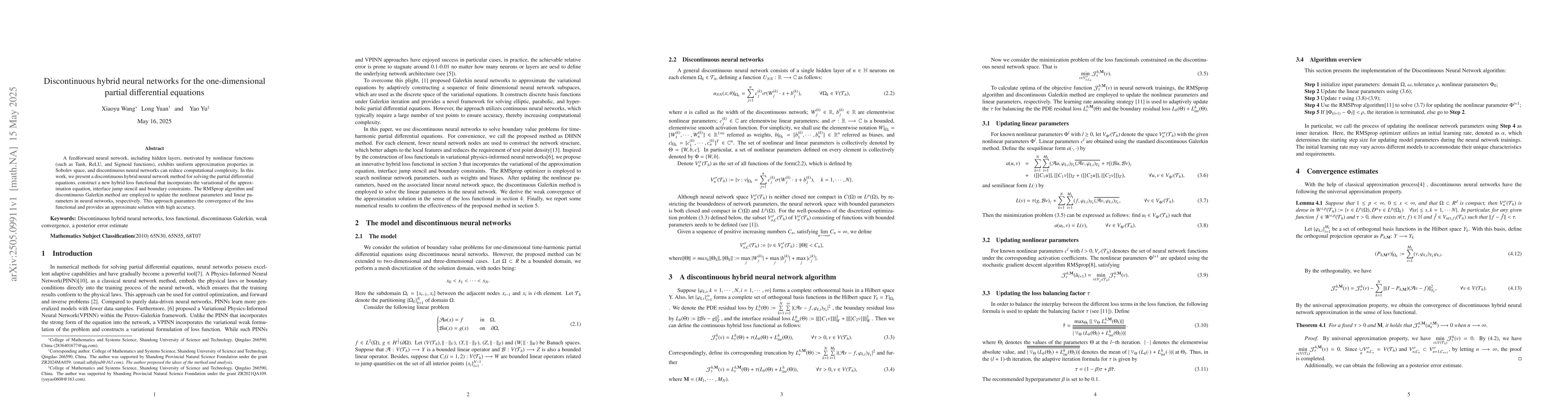 Thumbnail for Discontinuous hybrid neural networks for the one-dimensional partial
  differential equations