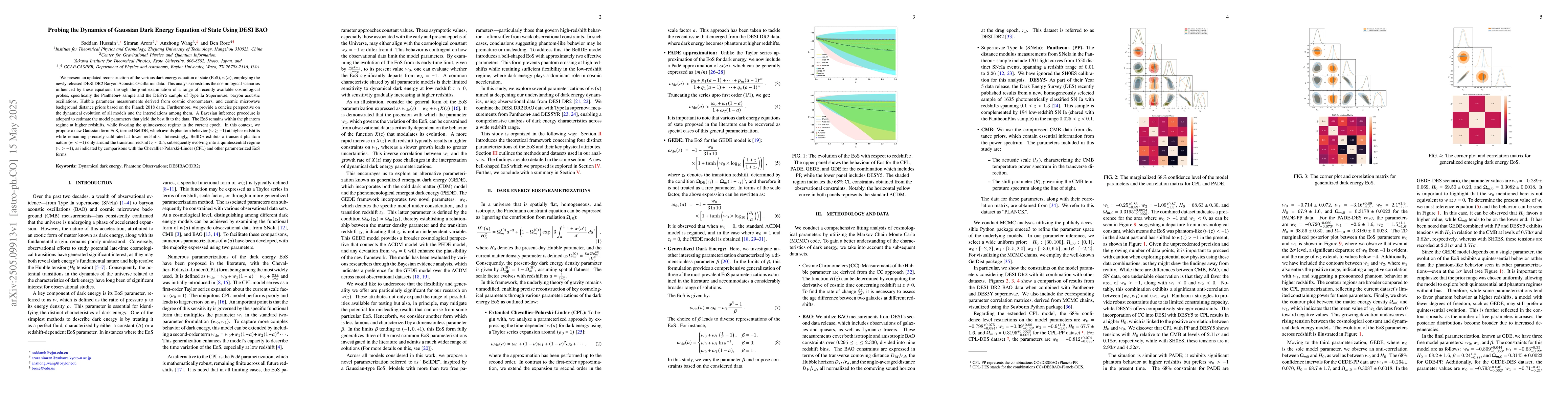 Thumbnail for Probing the Dynamics of Gaussian Dark Energy Equation of State Using
  DESI BAO