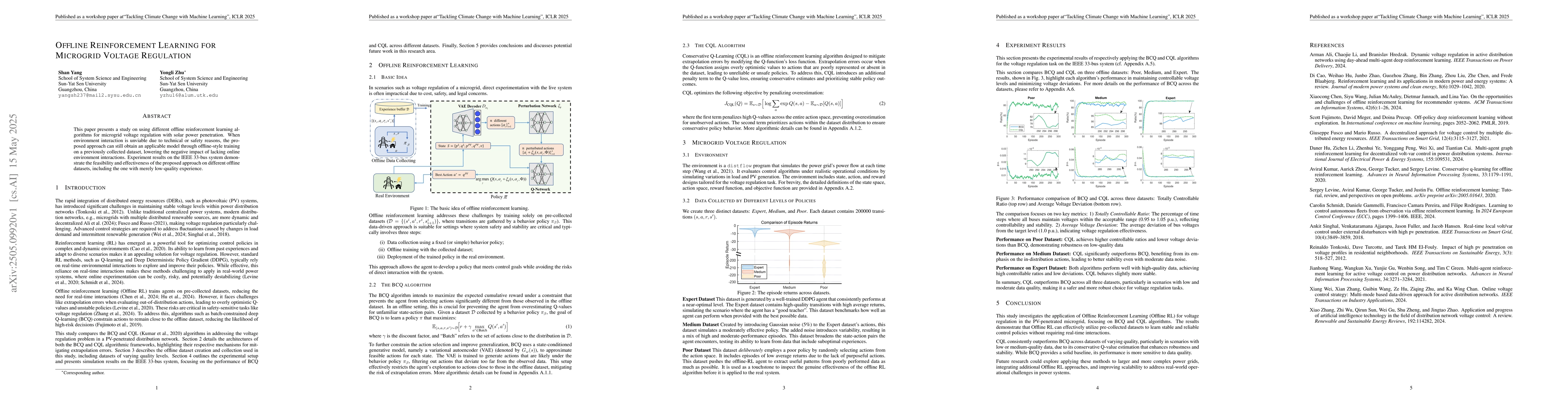 Thumbnail for Offline Reinforcement Learning for Microgrid Voltage Regulation