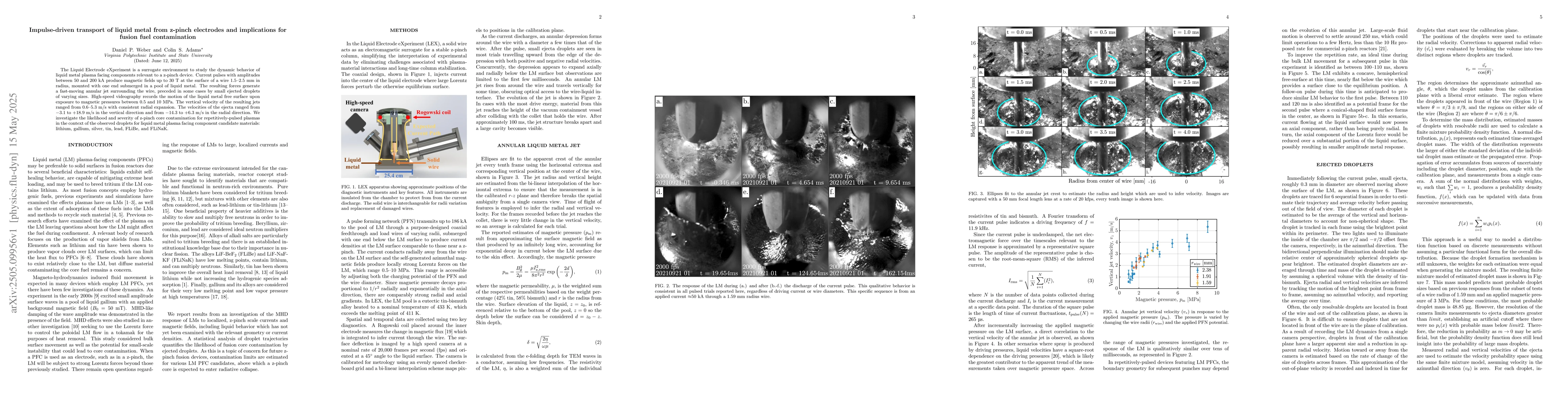 Thumbnail for Impulse-driven transport of liquid metal from z-pinch electrodes and
  implications for fusion fuel contamination