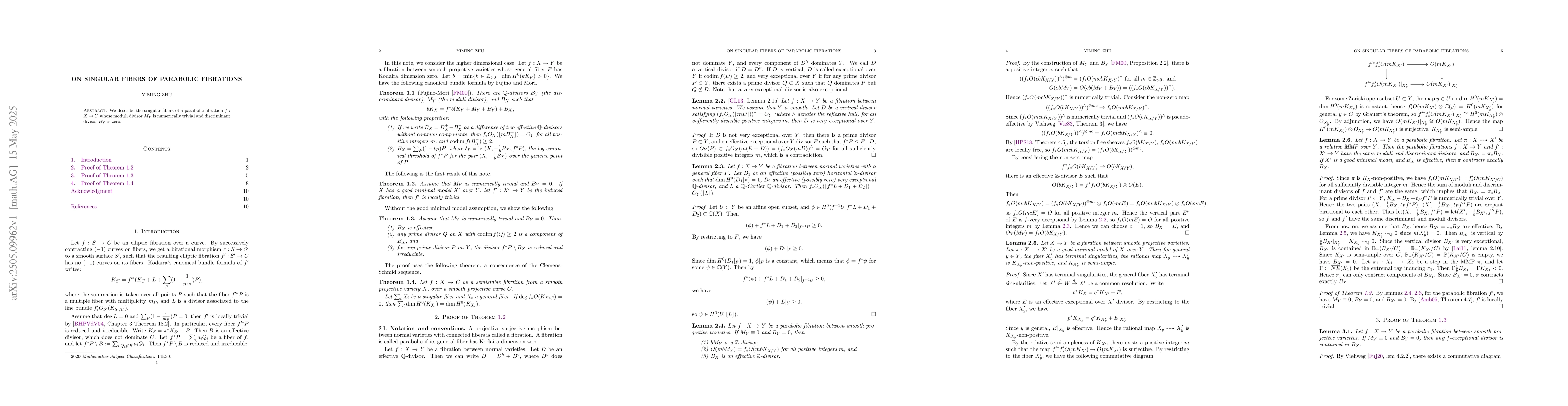 Thumbnail for On singular fibers of parabolic fibrations