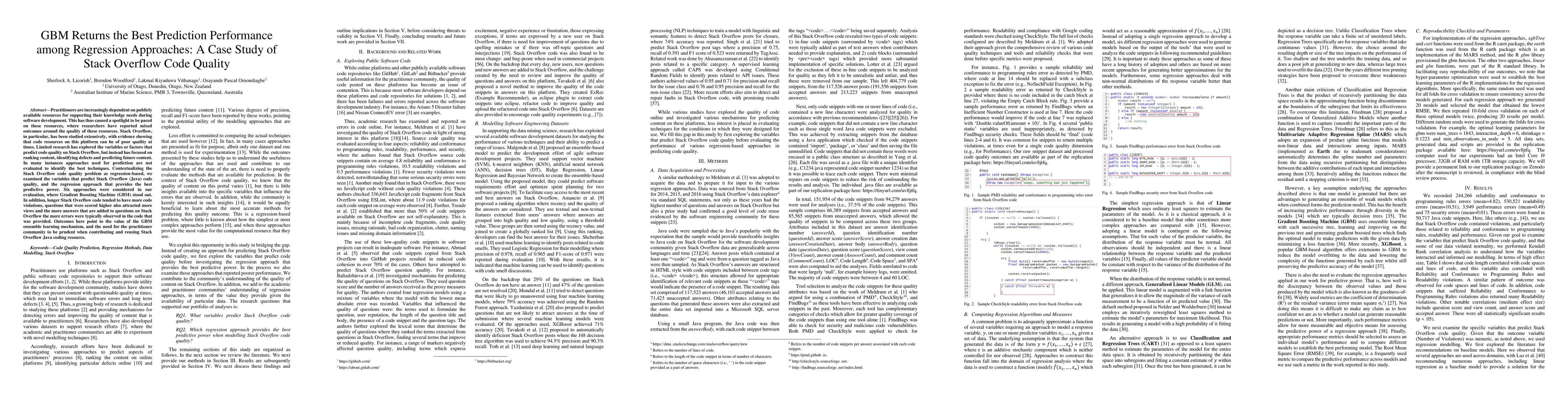 Thumbnail for GBM Returns the Best Prediction Performance among Regression Approaches:
  A Case Study of Stack Overflow Code Quality