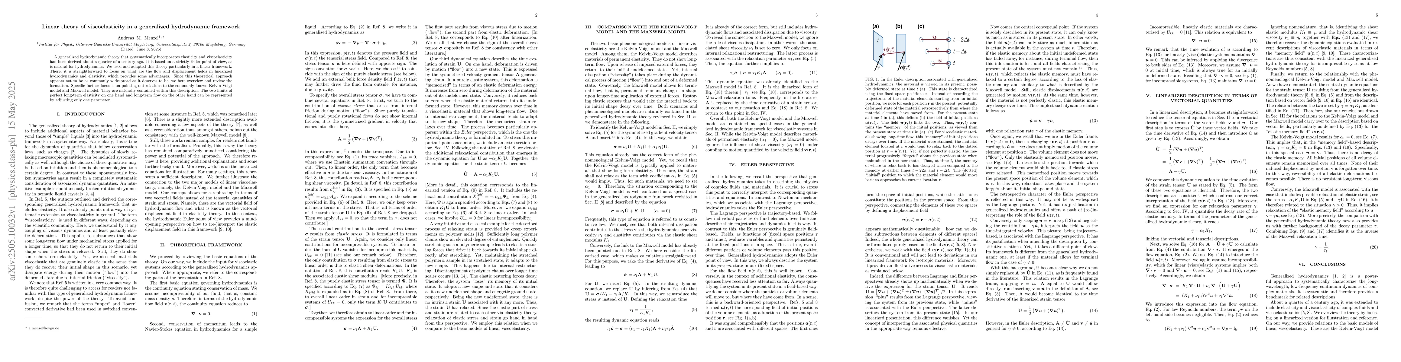 Thumbnail for Linear theory of viscoelasticity in a generalized hydrodynamic framework
