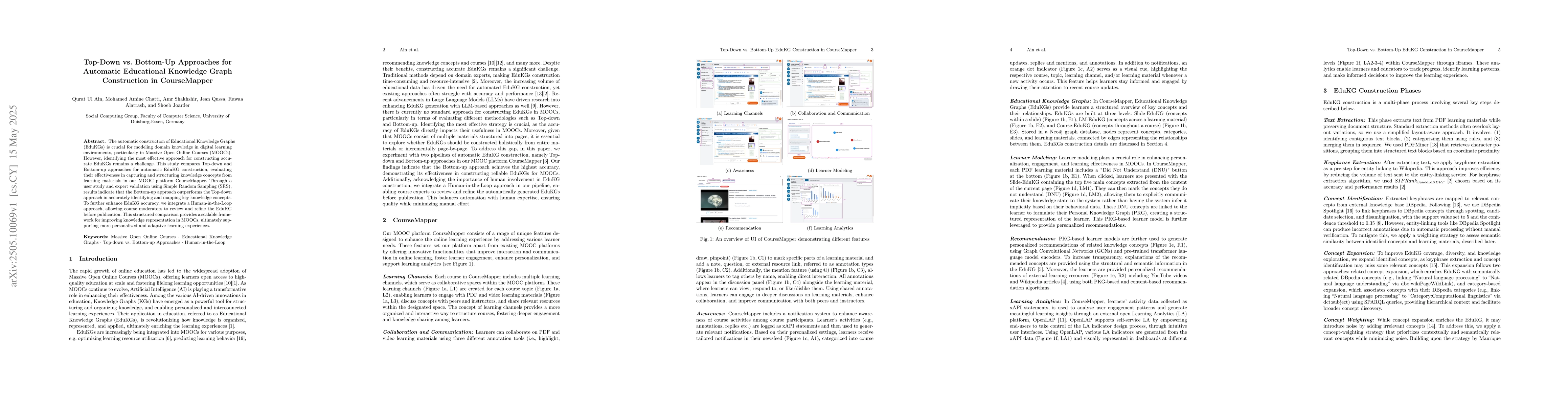 Thumbnail for Top-Down vs. Bottom-Up Approaches for Automatic Educational Knowledge
  Graph Construction in CourseMapper