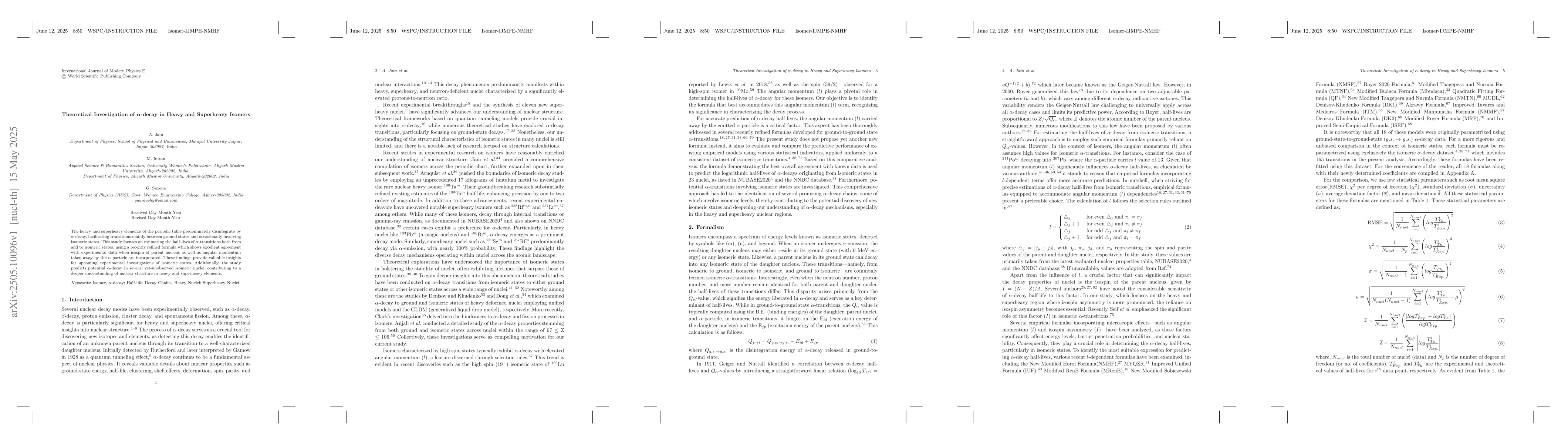 Thumbnail for Theoretical Investigation of α-decay in Heavy and Superheavy
  Isomers