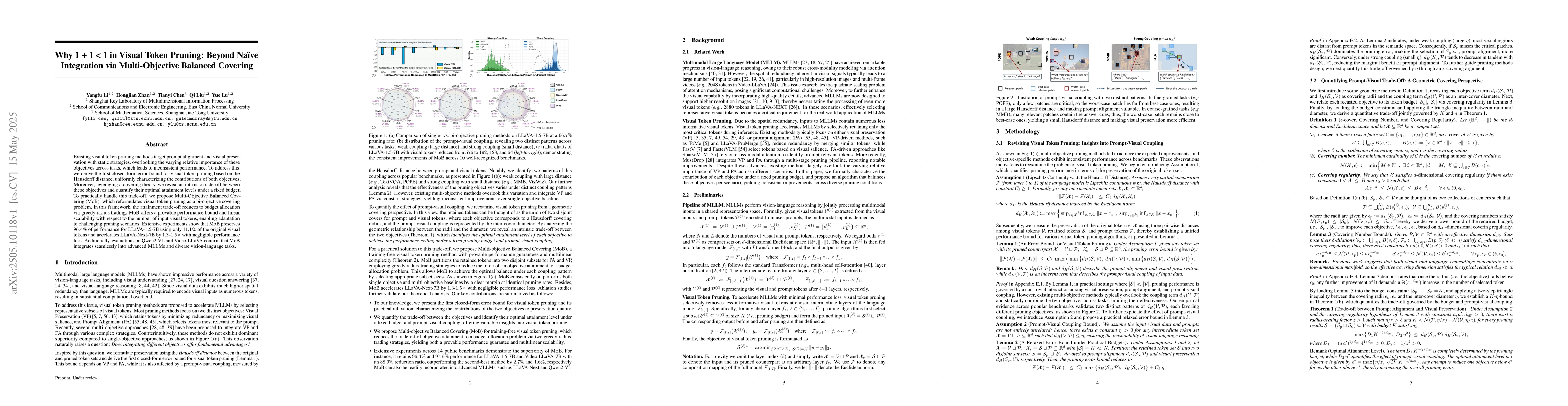 Thumbnail for Why 1 + 1 < 1 in Visual Token Pruning: Beyond Naive Integration via
  Multi-Objective Balanced Covering