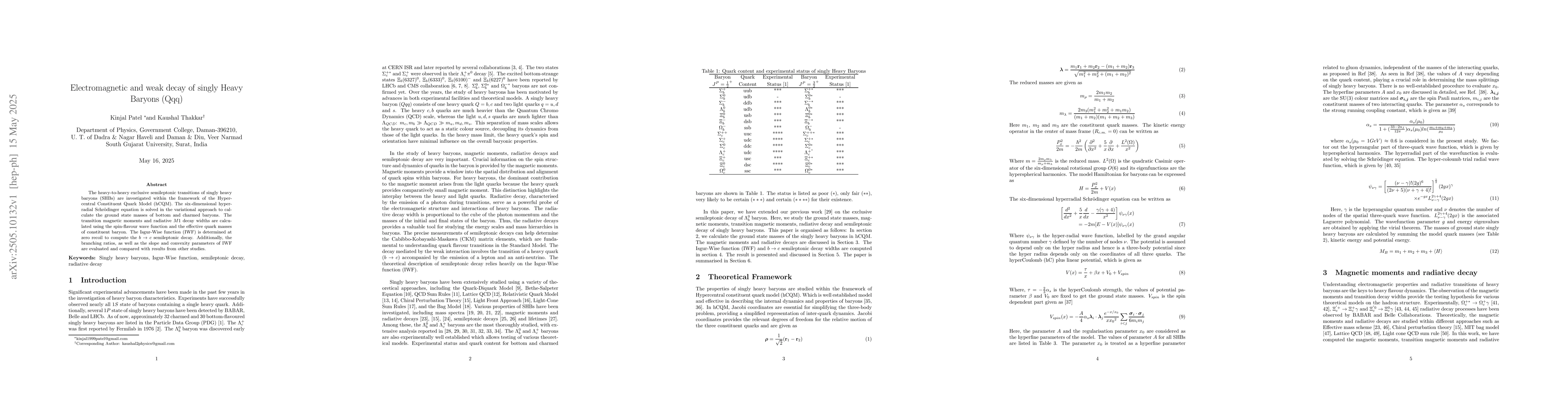 Thumbnail for Electromagnetic and weak decay of singly Heavy Baryons (Qqq)
