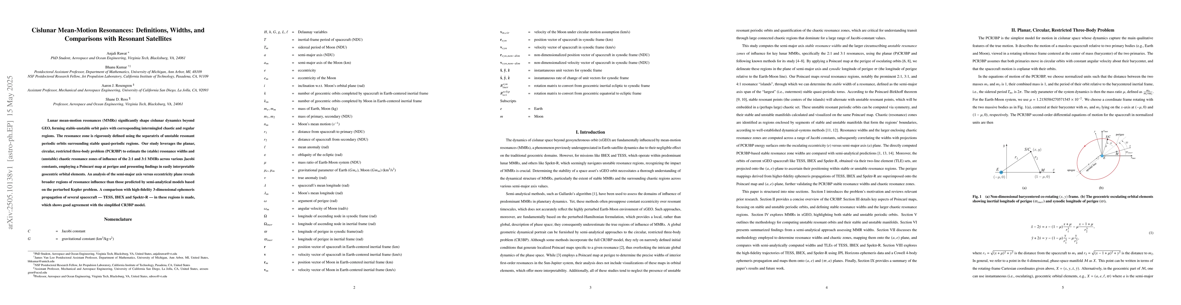 Thumbnail for Cislunar Mean-Motion Resonances: Definitions, Widths, and Comparisons
  with Resonant Satellites