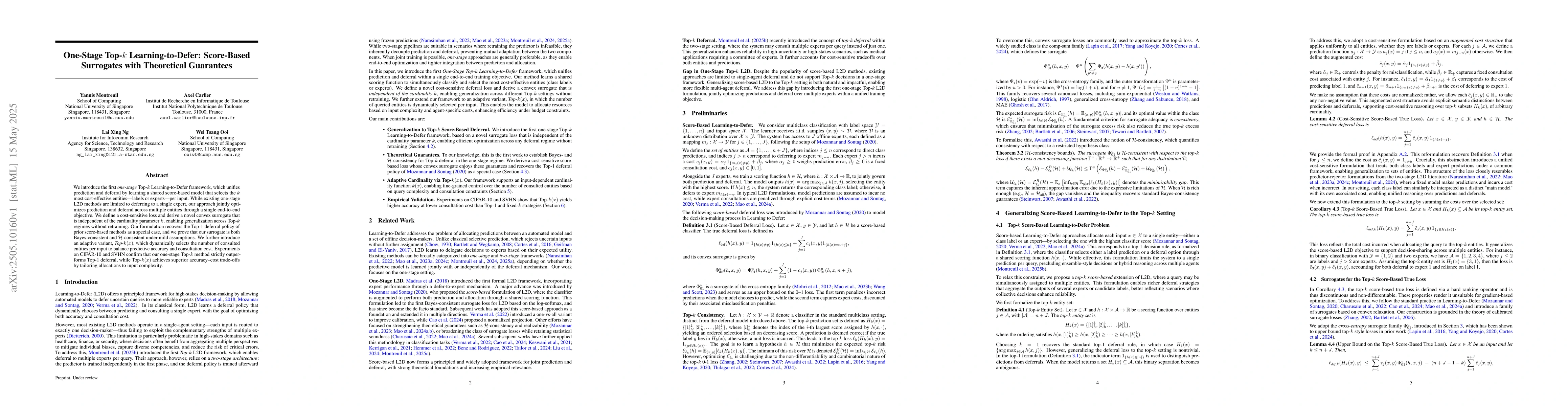 Thumbnail for One-Stage Top-$k$ Learning-to-Defer: Score-Based Surrogates with
  Theoretical Guarantees