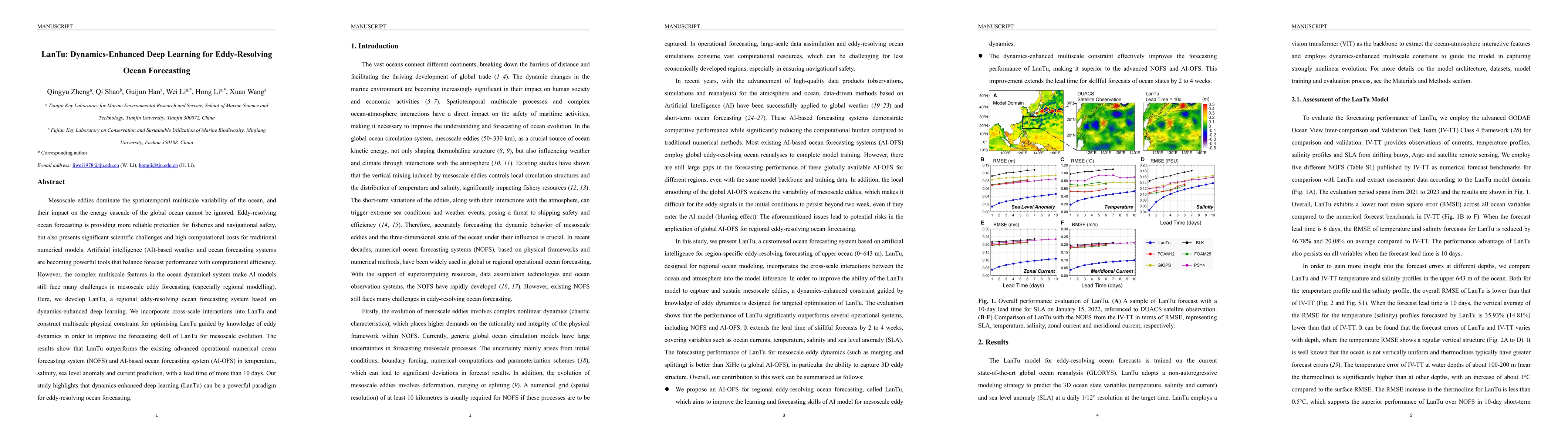 Thumbnail for LanTu: Dynamics-Enhanced Deep Learning for Eddy-Resolving Ocean
  Forecasting
