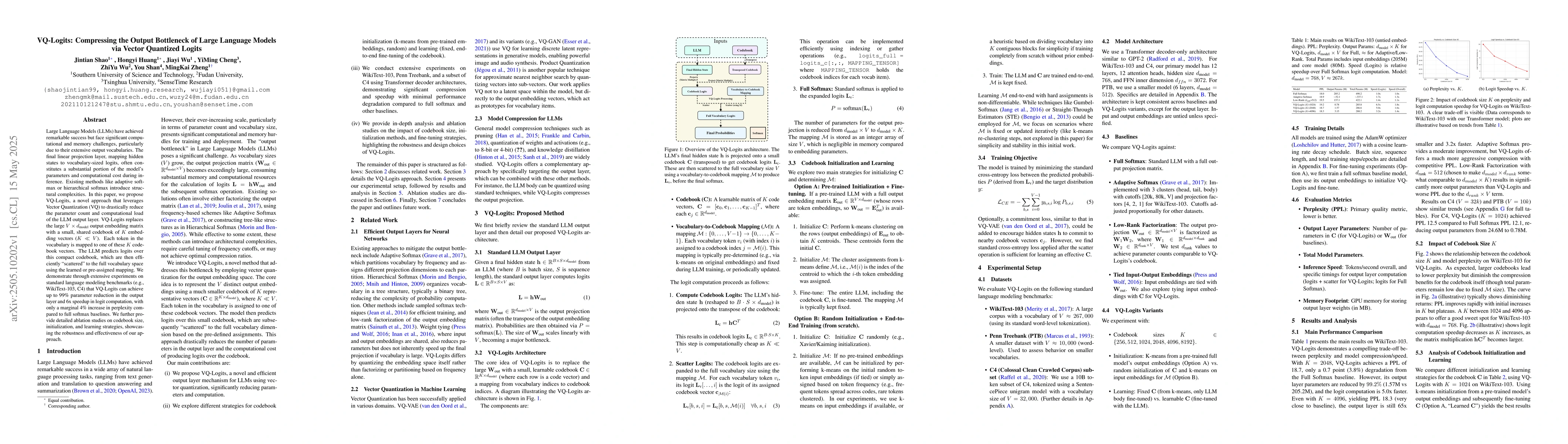 Thumbnail for VQ-Logits: Compressing the Output Bottleneck of Large Language Models
  via Vector Quantized Logits