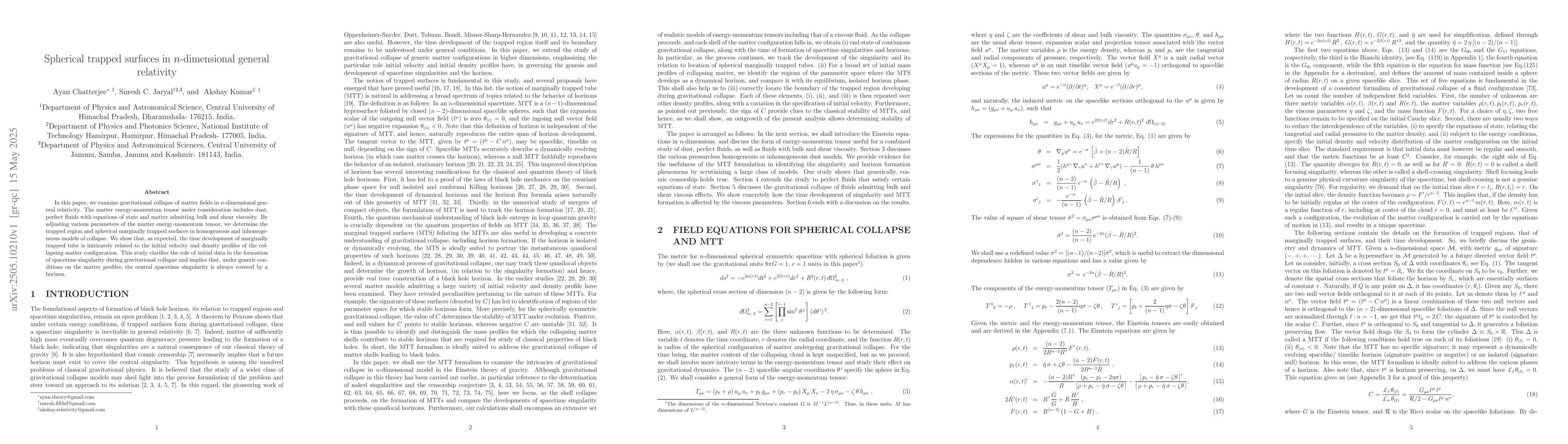 Thumbnail for Spherical trapped surfaces in n-dimensional general relativity