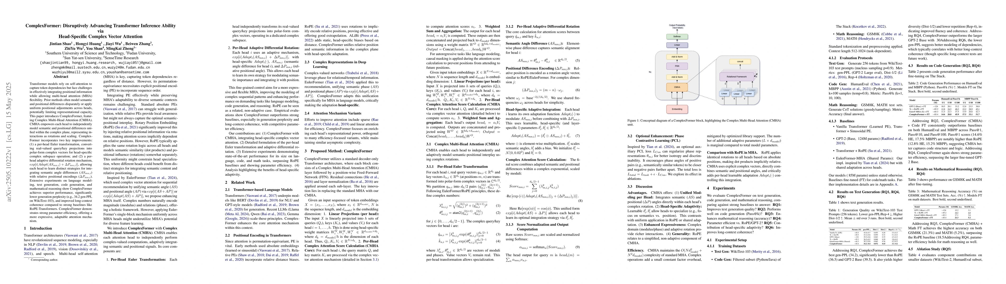Thumbnail for ComplexFormer: Disruptively Advancing Transformer Inference Ability via
  Head-Specific Complex Vector Attention