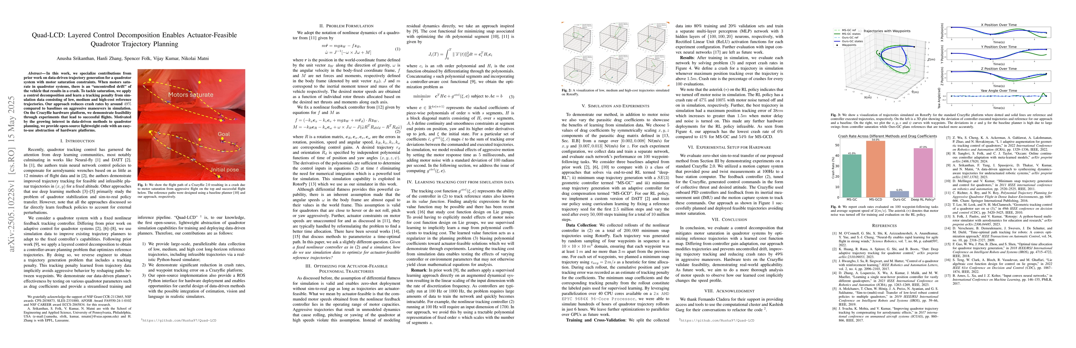 Thumbnail for Quad-LCD: Layered Control Decomposition Enables Actuator-Feasible
  Quadrotor Trajectory Planning