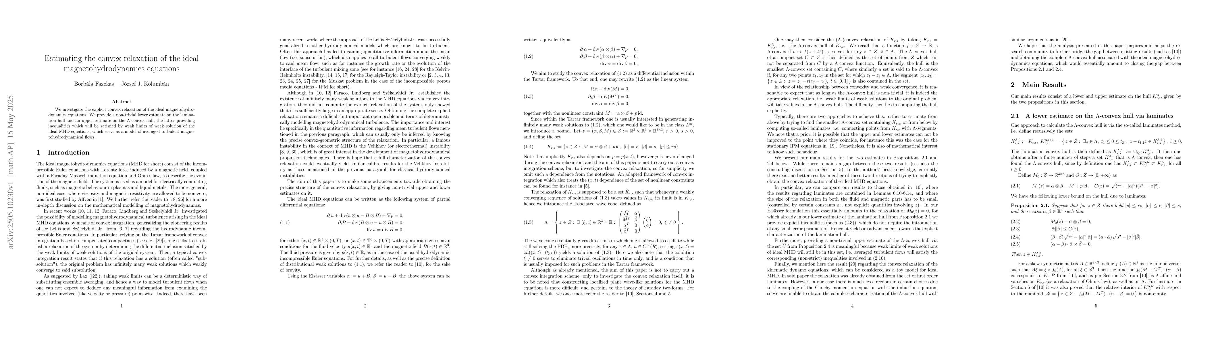Thumbnail for Estimating the convex relaxation of the ideal magnetohydrodynamics
  equations