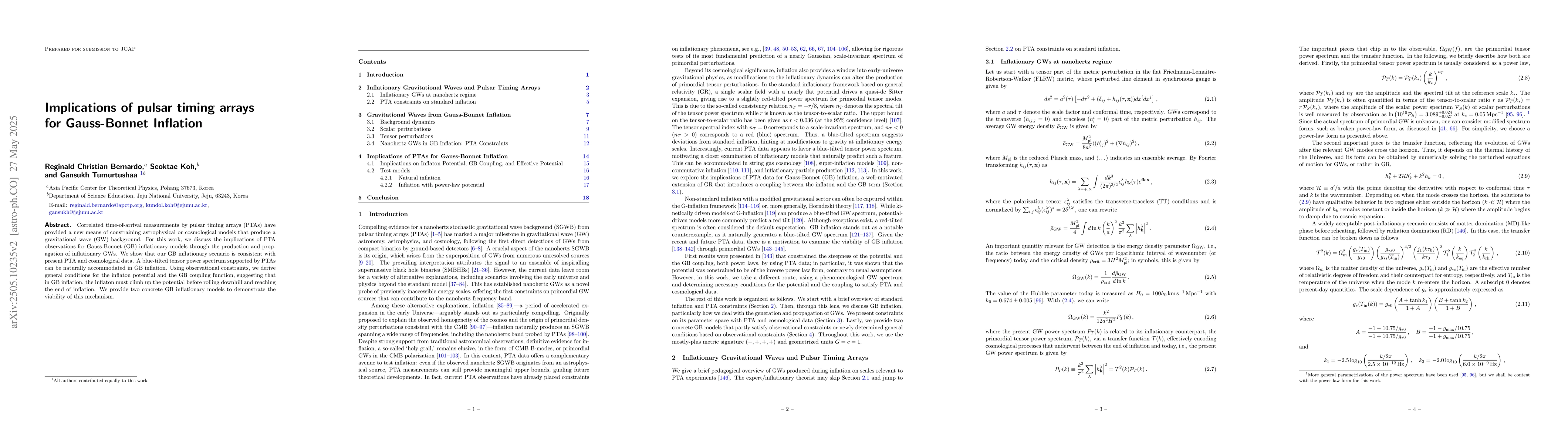 Thumbnail for Implications of pulsar timing arrays for Gauss-Bonnet Inflation