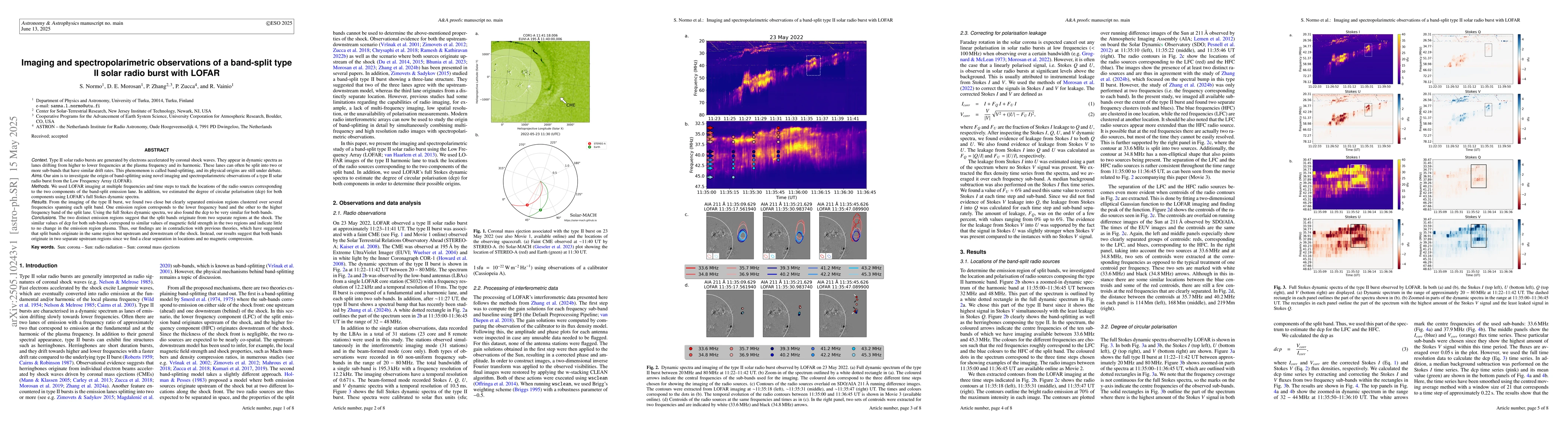 Thumbnail for Imaging and spectropolarimetric observations of a band-split type II
  solar radio burst with LOFAR