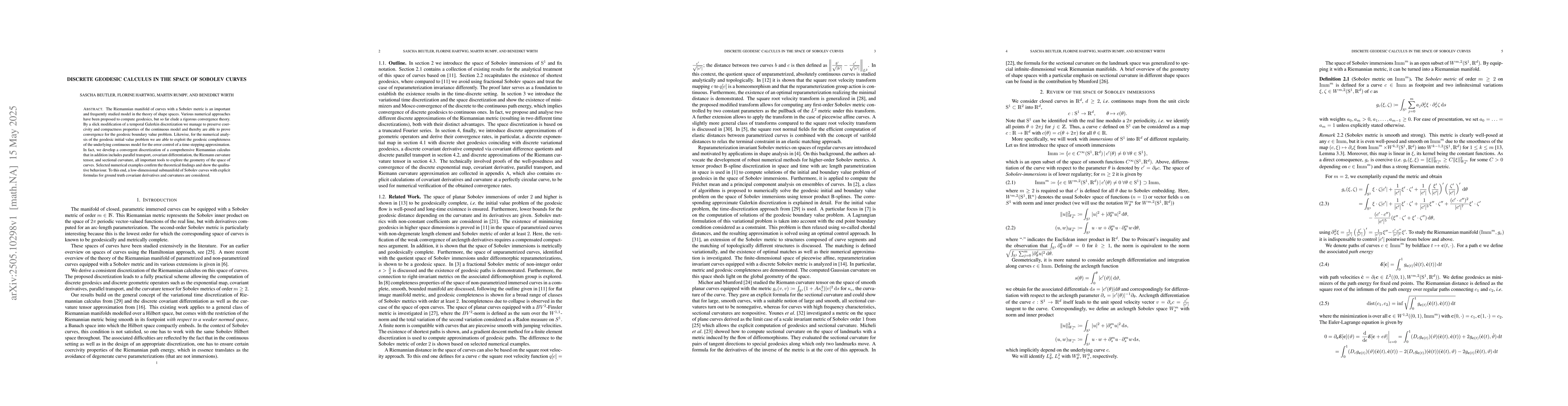 Thumbnail for Discrete Geodesic Calculus in the Space of Sobolev Curves