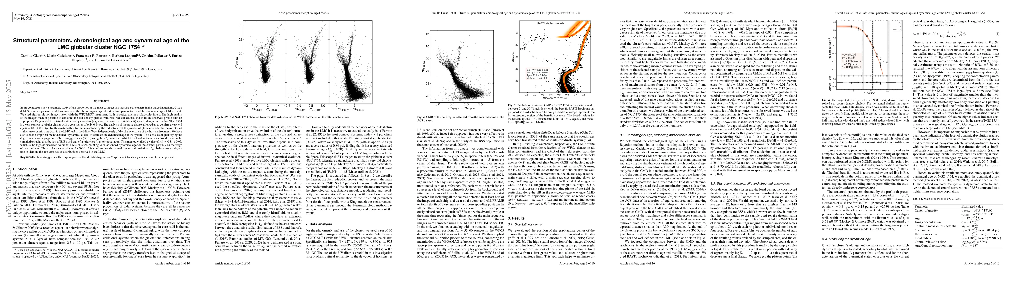 Thumbnail for Structural parameters, chronological age and dynamical age of the LMC
  globular cluster NGC 1754