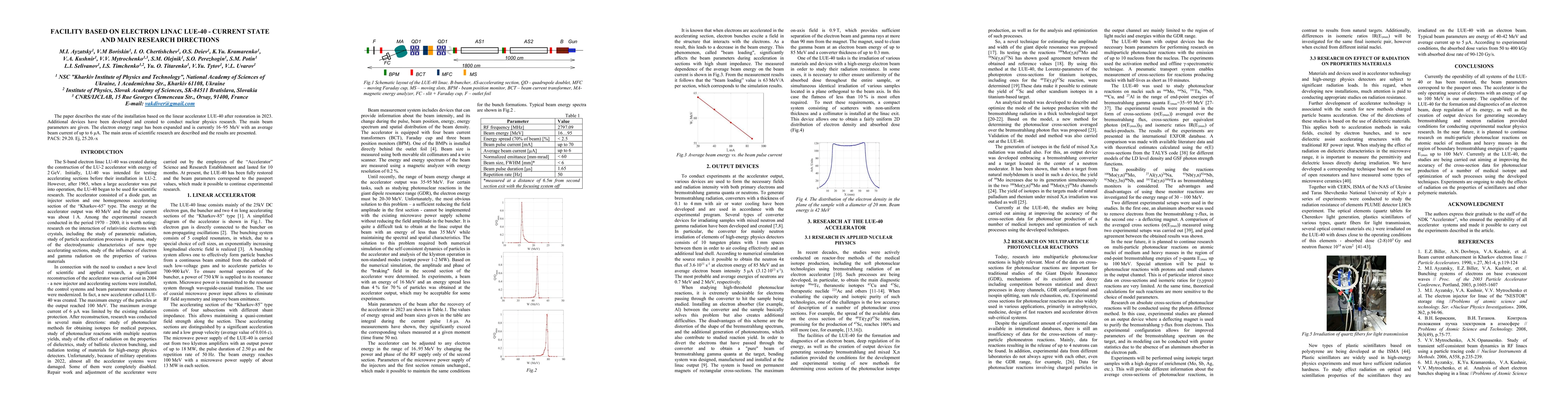 Thumbnail for Facility based on electron linac LUE-40 -- current state and main
  research directions