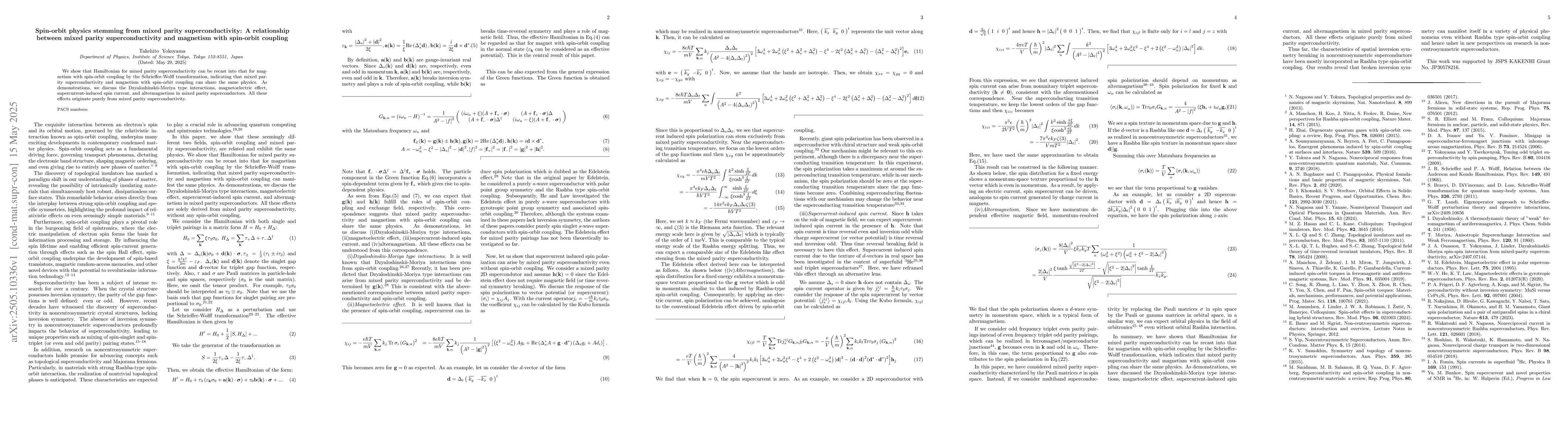 Thumbnail for Spin-orbit physics stemming from mixed parity superconductivity: A
  relationship between mixed parity superconductivity and magnetism with
  spin-orbit coupling